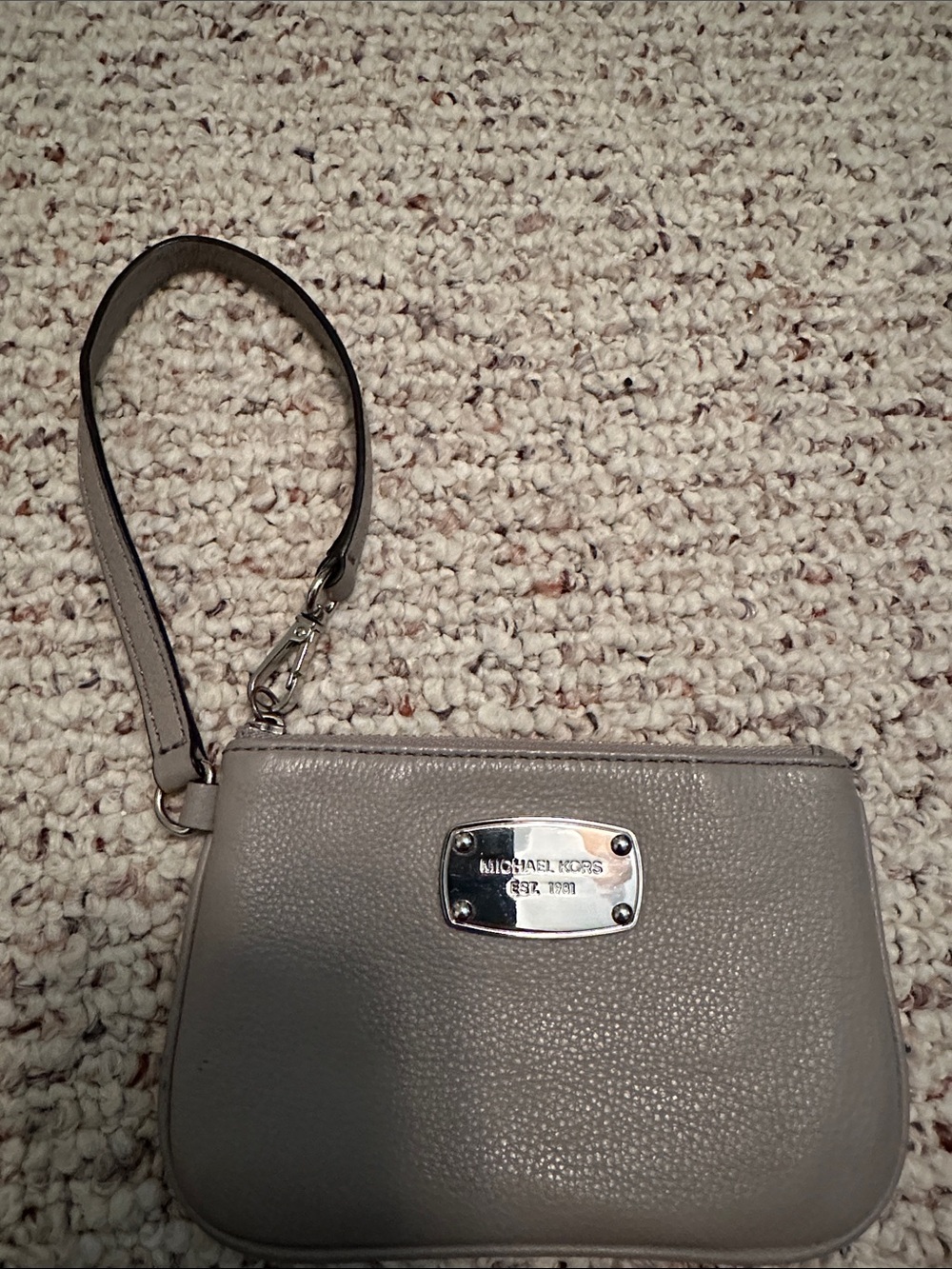Michael Kors Taupe Gray Pebbled Leather Wristlet